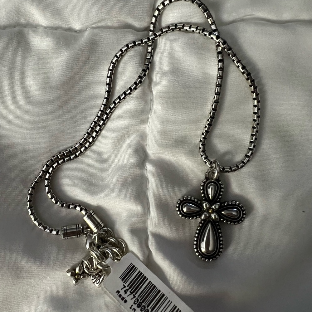 NWT retired Brighton GRACE CROSS Silver Gold Cross Pendant Necklace